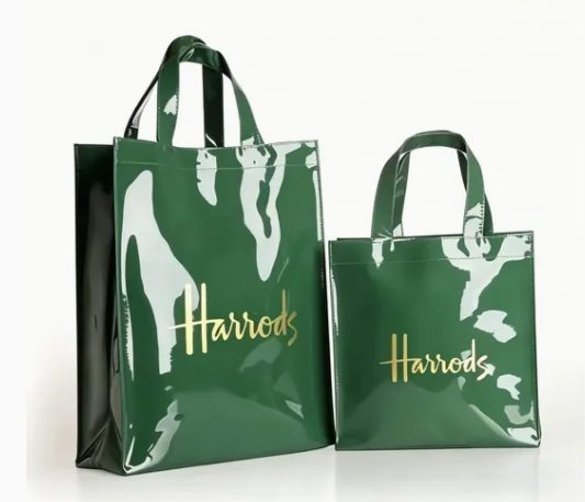 Clear transparent PVC tote bag, modern aesthetic, placed on colorful surface