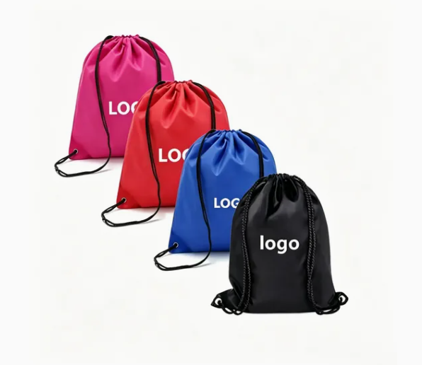 Floral printed drawstring bag, lightweight fabric, casual style, bright background